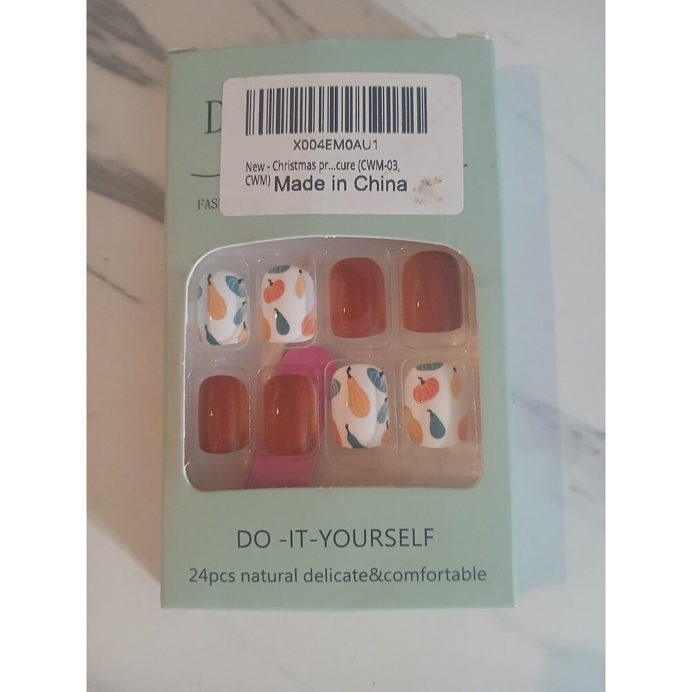 Square Press On Nails Short Orange Squash Fall Spring Acrylic False 24